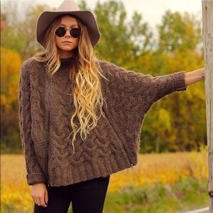 Brown Cable-Knit Oversized Women's Sweater